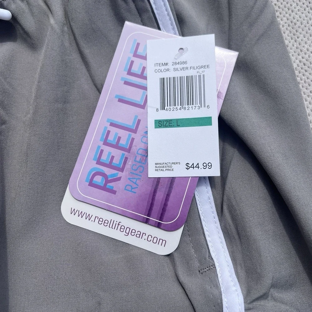 Reel Life Mens Gray Swim Trunks Shorts Lightweight pockets drawstring Large